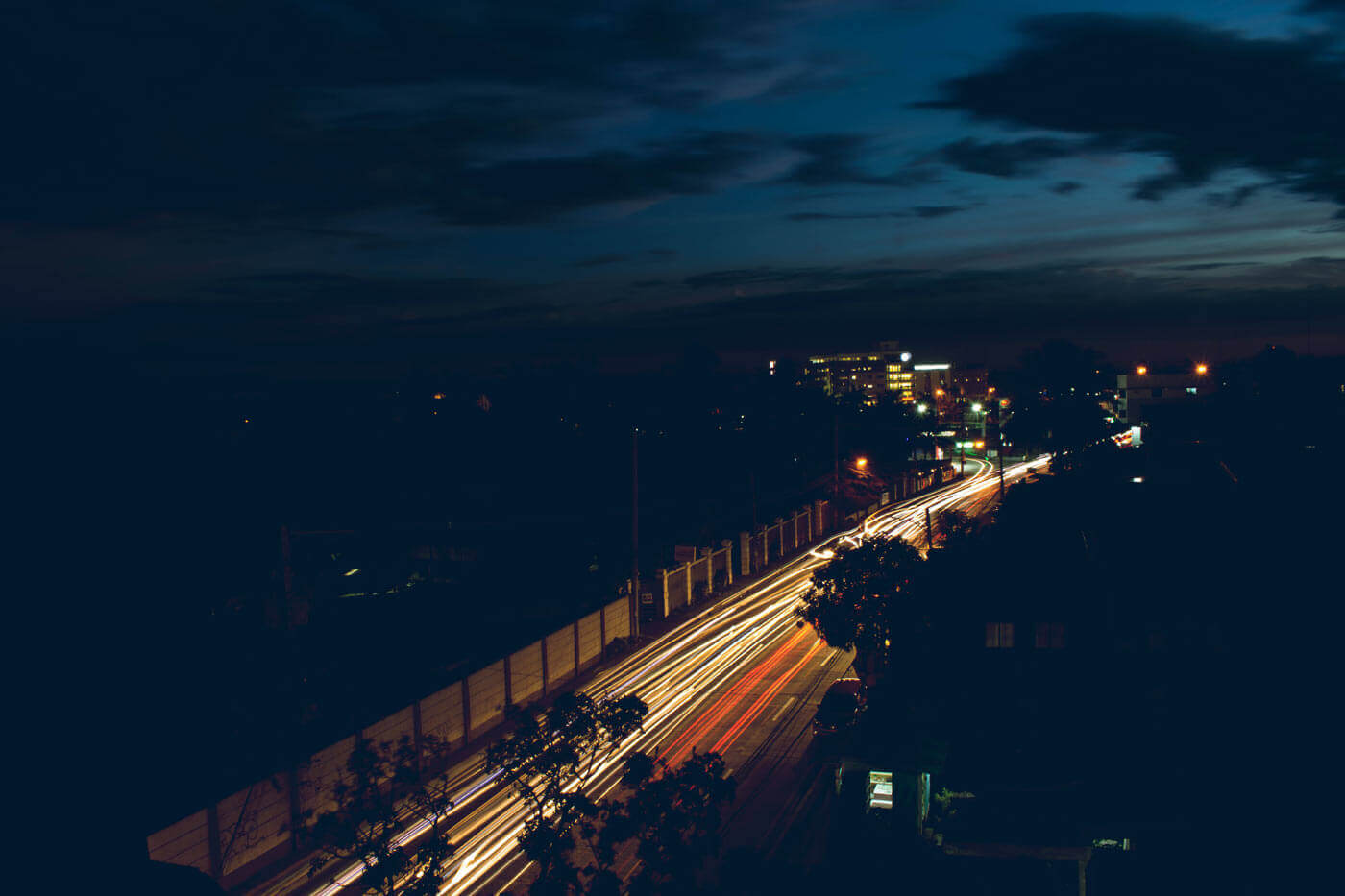 night view of road